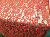1 Yard Coral Floral Stretch Lace Fabric Soft 4 Way Elastic for Dress Bridal 59 Inches Wide