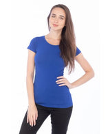 Lucky And Blessed Life 2632 Women's Fitted Round Neck Cotton Spandex Fabric - Royal Blue, Solid, Size S-3XL (1 Piece)