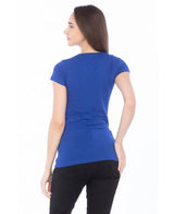 Lucky And Blessed Life 2632 Women's Fitted Round Neck Cotton Spandex Fabric - Royal Blue, Solid, Size S-3XL (1 Piece)