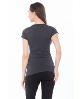 Lucky And Blessed Life 2632 Cotton Spandex Fabric - Charcoal, Fitted Round Neck (1 Piece)