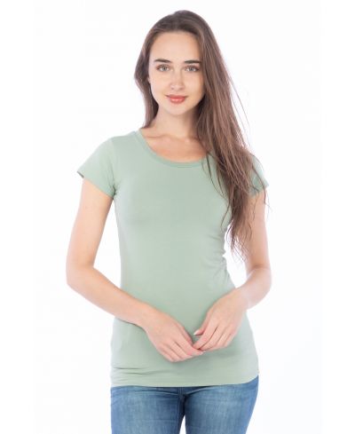 Lucky And Blessed Life 2632 Women's Fitted Round Neck Cotton Spandex Fabric - Sage, Round Neck, Fitted (1 Unit)