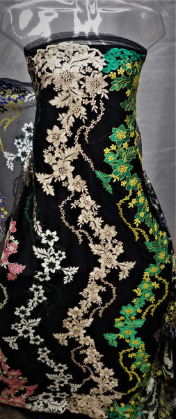 1 Yard Multicolor Bridal Floral Mesh Lace Fabric for Dresses, Decor, Gowns 54 Inch Width