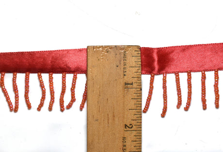 Beaded Fringe Trim Red Dangling