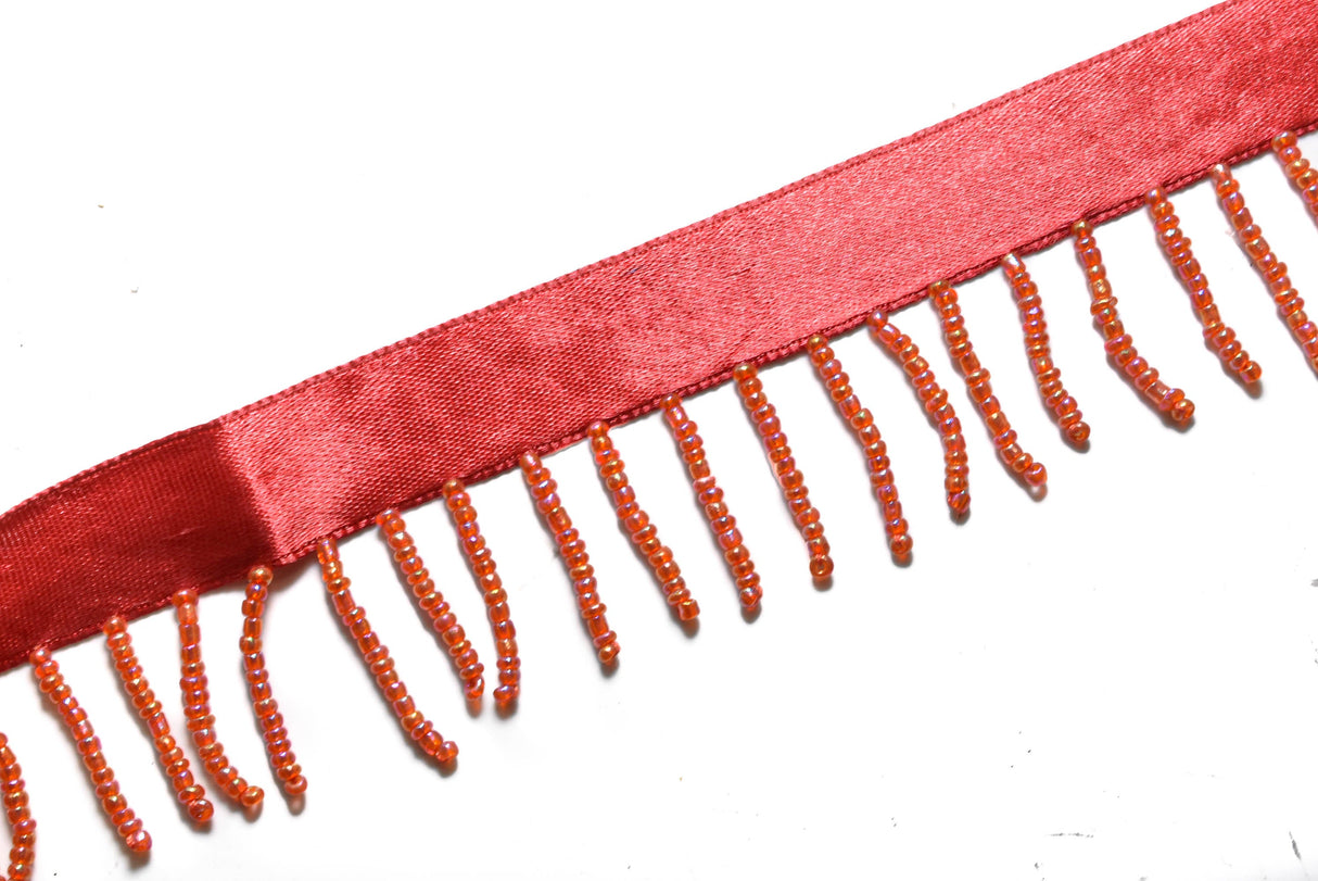 Beaded Fringe Trim Red Dangling
