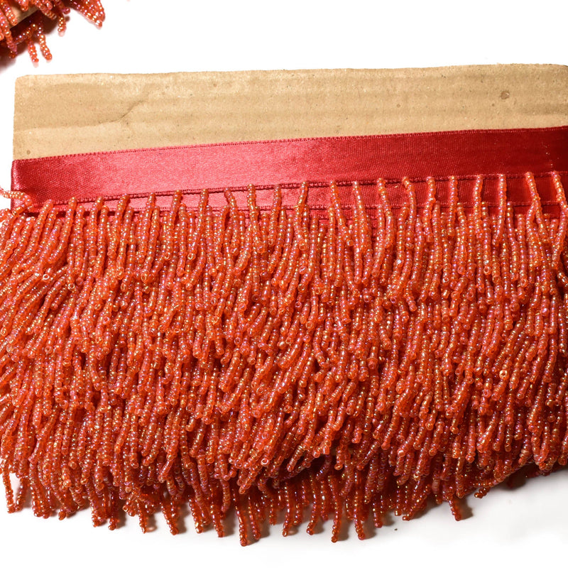 Beaded Fringe Trim Red Dangling