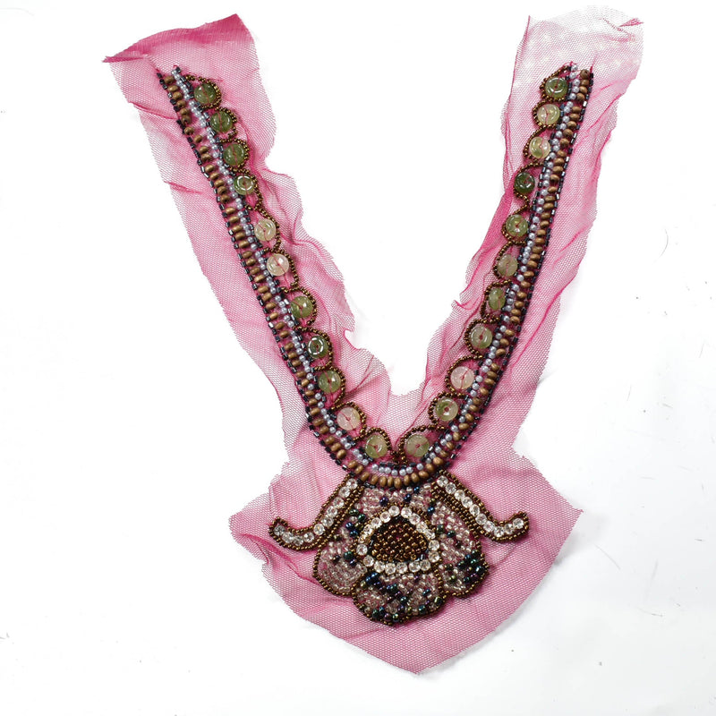 Beaded Neckline Applique Multi-Color Mesh