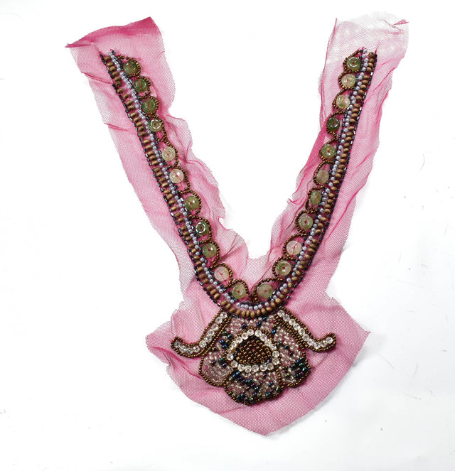 Beaded Neckline Applique Multi-Color Mesh