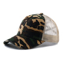 Criss-Cross Cap - Camouflage Green Fabric - Camouflage Green, Criss-Cross Ponytail Slot, Adjustable Strap (1 Cap)