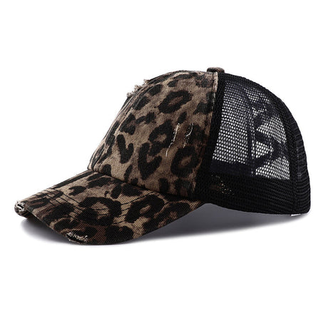 Criss-Cross Cap - Cheetah, Adjustable Strap, Criss-Cross Ponytail Slot (1 Cap)