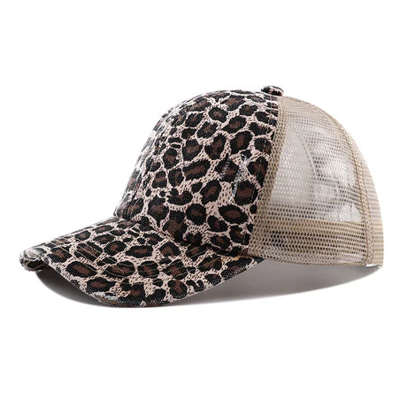 Criss-Cross Cap - Leopard Gold Fabric - Leopard Gold, Criss-Cross Ponytail Slot, Adjustable Strap (1 Cap)