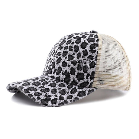 Criss-Cross Cap Polyester Fabric - Leopard Silver, Criss-Cross Ponytail Slot, Adjustable Strap (1 Cap)