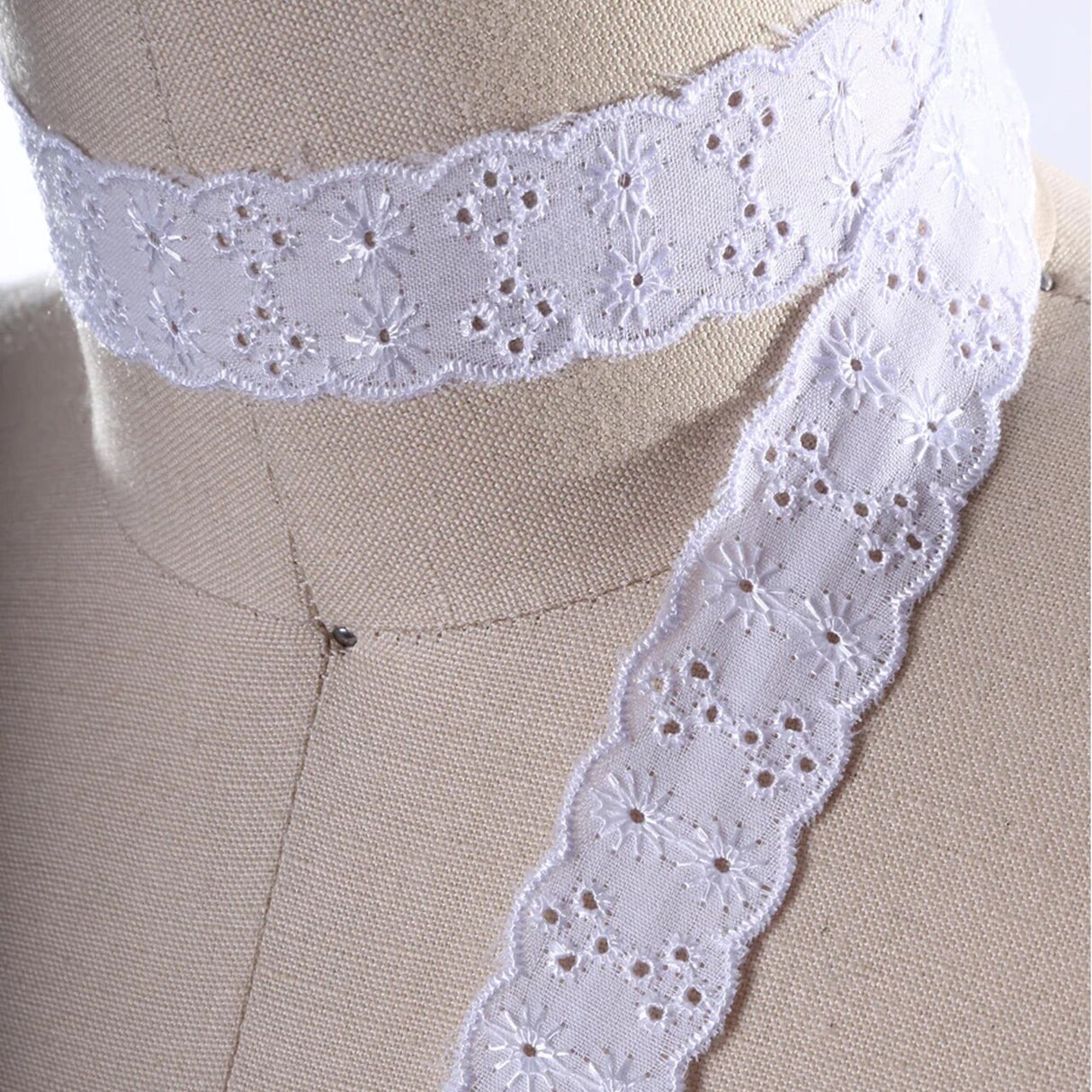2 Yards Cotton Eyelet Ribbon Trim 1" Scalloped Lace for Clothing & Home Decor