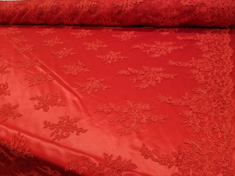 1 Yard Elegant Red Floral Embroidery Lace Mesh Fabric for Wedding Dresses 50 Inch Width