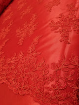 1 Yard Elegant Red Floral Embroidery Lace Mesh Fabric for Wedding Dresses 50 Inch Width