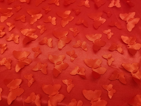 1 Yard Red 3D Butterfly Embroidered Mesh Tulle Fabric for Dress Decor 54 Inches Wide