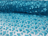 1 Yard Turquoise 3D Butterfly Embroidered Mesh Tulle Fabric for Dress Decor 54 Inches Wide