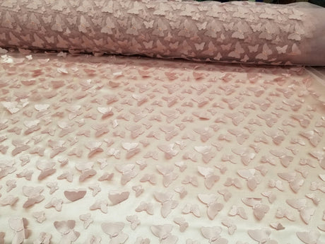 1 Yard 3D Butterfly Embroidered Blush Mesh Lace Fabric for Dresses and Crafts 50 Inch Width
