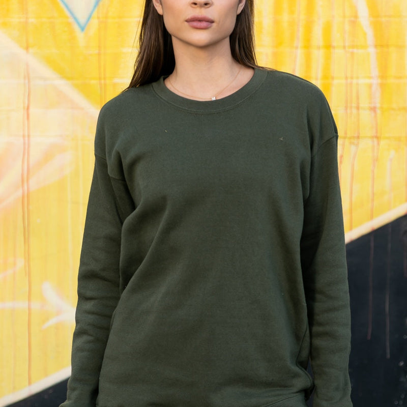 Lucky & Blessed Life 501 Cotton Polyester Sweatshirt - Olive, Unisex Sponge Fleece, 250 Gsm (1 Piece)