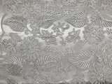 1 Yard Silver Lurex Floral Paisley Bridal Lace Fabric Elegant Embroidery 54 Inch Width