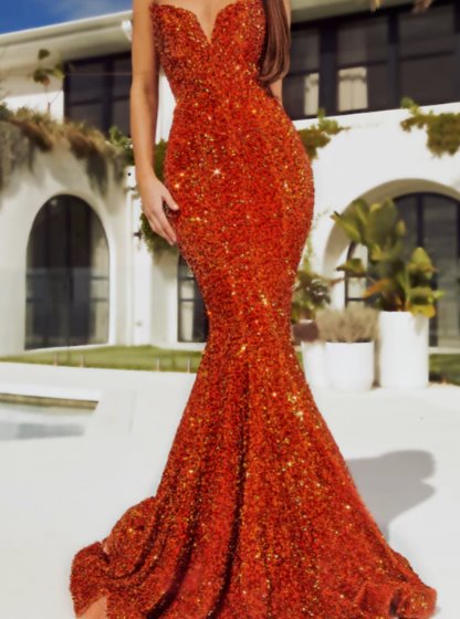 Iridescent Sequin on Velvet Rust Orange