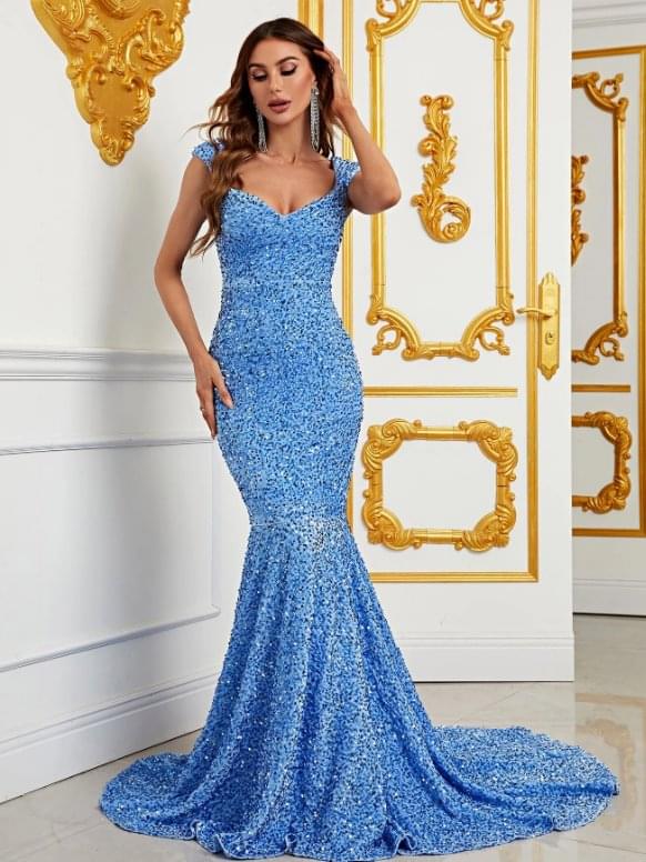 Baby Blue Stretch Sequin Velvet