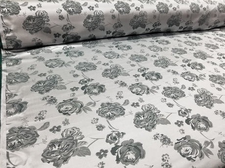1 Yard Charcoal Silver Floral Satin Jacquard Brocade Fabric for Jackets Dresses Decor 60 Inch Width