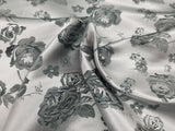 1 Yard Charcoal Silver Floral Satin Jacquard Brocade Fabric for Jackets Dresses Decor 60 Inch Width