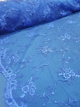 1 Yard Royal Blue French Floral Mesh Lace Fabric for Bridal Dresses and Decorations 54 Inch Width