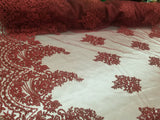1 Yard Burgundy French Floral Mesh Lace Fabric for Bridal Gowns and Décor 54 Inch Width