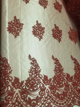 1 Yard Burgundy French Floral Mesh Lace Fabric for Bridal Gowns and Décor 54 Inch Width