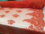 1 Yard Red French Floral Mesh Lace Fabric for Bridal Dresses and Decorations 54 Inch Width