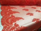 1 Yard Red French Floral Mesh Lace Fabric for Bridal Dresses and Decorations 54 Inch Width