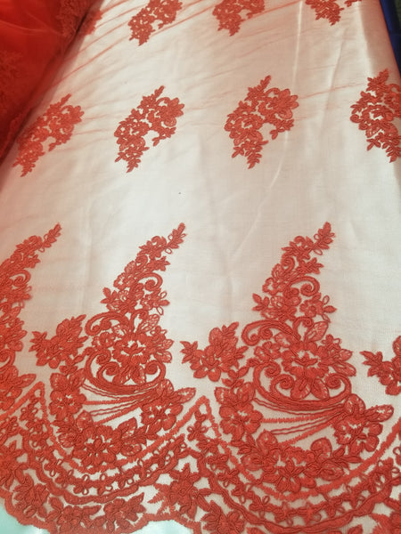1 Yard Red French Floral Mesh Lace Fabric for Bridal Dresses and Decorations 54 Inch Width