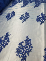 1 Yard Royal Blue French Floral Mesh Lace Fabric for Wedding Dresses and Decor 54 Inch Width