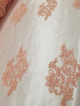 1 Yard Coral French Floral Mesh Lace Fabric for Bridal Dresses and Event Decor 54 Inch Width