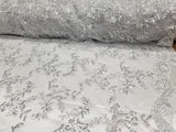 1 Yard White Metallic Flowers Sequins Mesh Lace Fabric for Tablecloths and Costumes 54 Inch Width