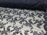 1 Yard Navy Metallic Flowers Sequins Mesh Lace Fabric for Tablecloths and Costumes 54 Inch Width