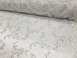 1 Yard White Metallic Flowers Sequins Mesh Lace Fabric for Tablecloths and Costumes 54 Inch Width
