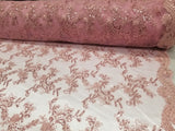 1 Yard Mauve Metallic Flowers Sequins Mesh Lace Fabric for Tablecloths and Costumes 54 Inch Width