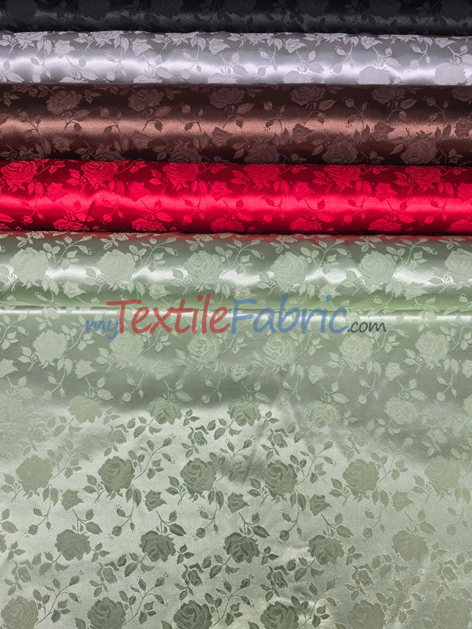 Satin Jacquard Satin Flower Brocade Polyester Fabric - Tone On Tone Floral Brocade, 60" Wide (65 Yards)
