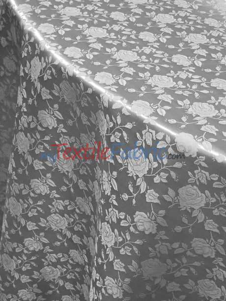 Satin Flower Brocade Polyester Fabric - Tone On Tone Embossed Floral, 58/60" Width (1 Yard)