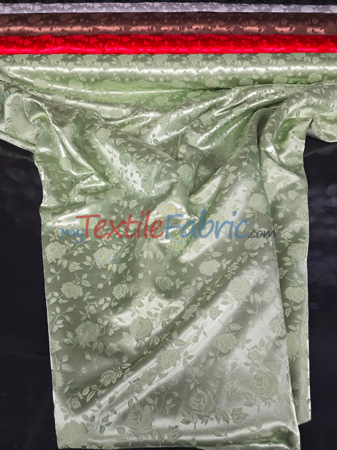 Satin Flower Brocade Polyester Fabric - Tone On Tone Embossed Floral, 58/60" Width (1 Yard)