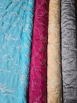 Sequins Ribbon Taffeta Polyester Fabric - Flower Swirl Embroidery With Sequins, 54" Width, Multiple Colors (1 Yard)