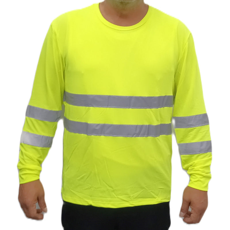 Safety Yellow Long Sleeves With Stripes Cotton Fabric - Safety Yellow, Stripes, Long Sleeves (1 Piece)