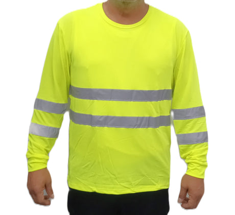 Safety Yellow Long Sleeves With Stripes Cotton Fabric - Safety Yellow, Stripes, Long Sleeves (1 Piece)