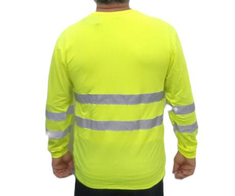 Safety Yellow Long Sleeves With Stripes Cotton Fabric - Safety Yellow, Stripes, Long Sleeves (1 Piece)