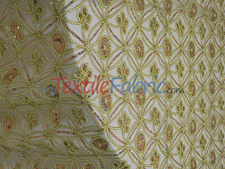 Coco Star Sheer Embroidery Fabric - Champagne, Gold, Silver Star Sequins, Double Scallop Lace, 52" Width