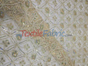 Coco Star Sheer Embroidery Fabric - Champagne, Gold, Silver Star Sequins, Double Scallop Lace, 52" Width