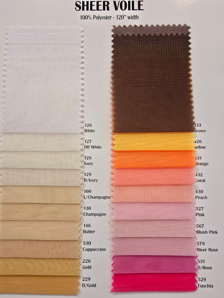 IFR Sheer Voile Polyester Fabric - 40 Colors, Sheer, 120" Wide, 120 Yard Bolt (1 Bolt)