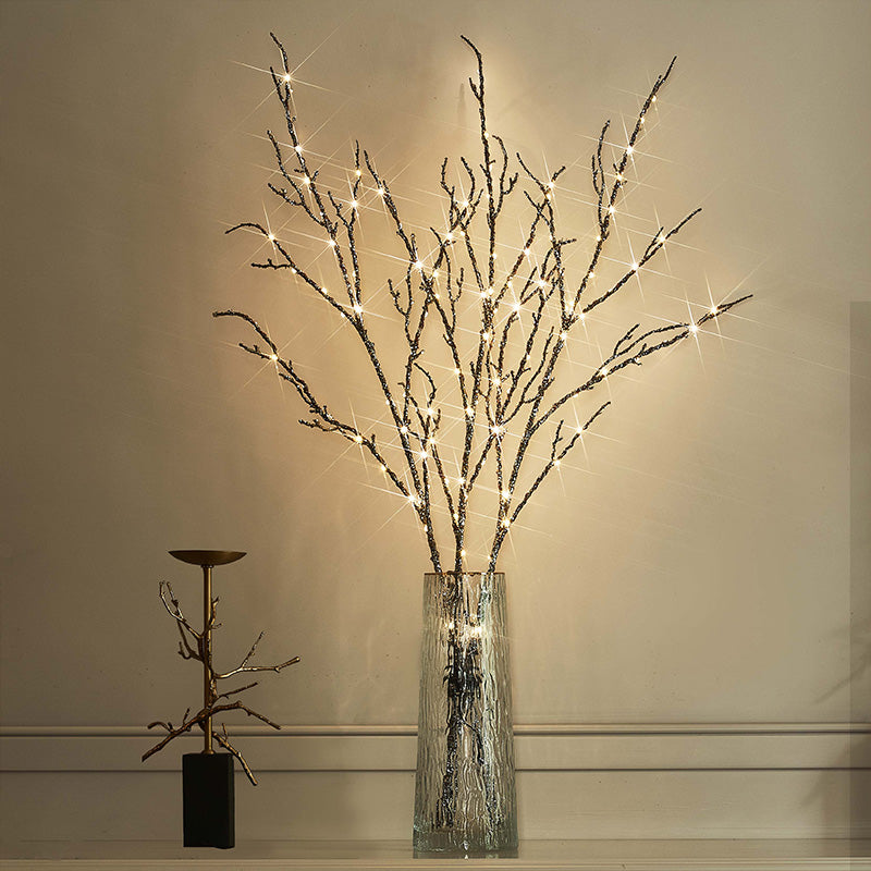 120LT Glittered Brown Branches, 32 Inch Battery/USB LED Willow & Cherry Blossom Indoor Decor